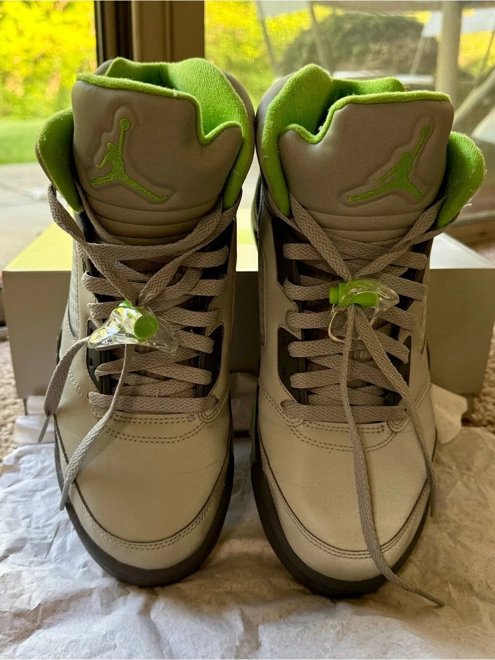 Air Jordan 5 Retro High-Top Sneakers in Grey and Lime Green